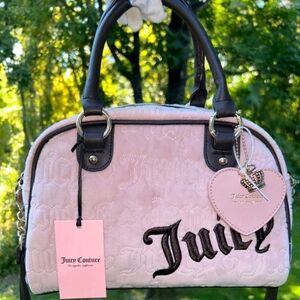 New Juicy Couture Vintage Dreams Satchel Crossbody Handbag Blush Brown W/ Charms